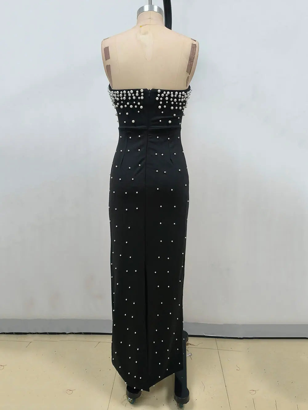 Pearl Embellished Strapless Tube Bodice Bodycon Maxi Gown