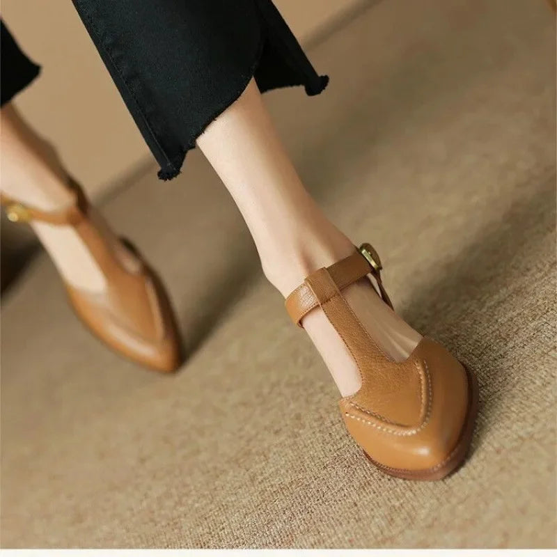 Round Toe T-Strap Buckle Flat Mary Jane Shoes