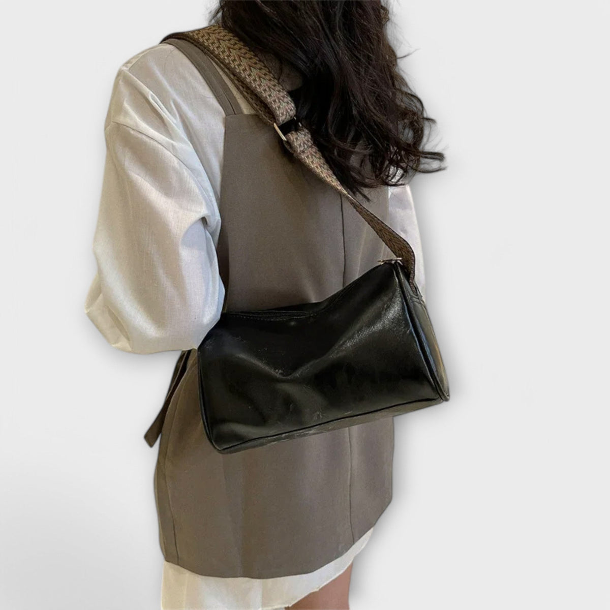 Faux Leather Woven Strap Crossbody Bag
