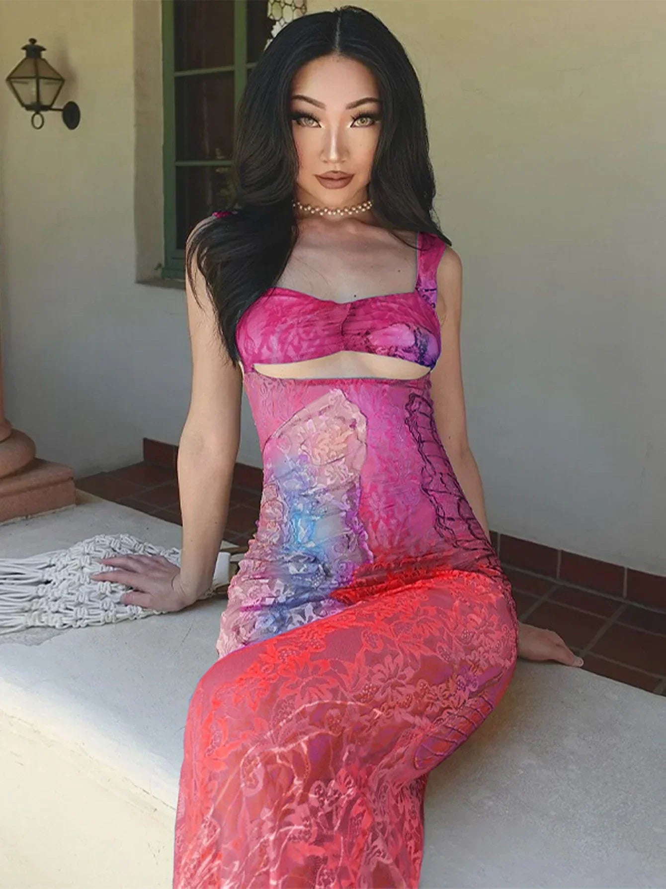 Lace Cut Out Bodycon Maxi Dress - View 7