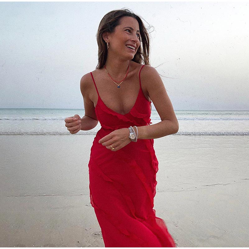 Chic Deep V Neck Maxi Dress