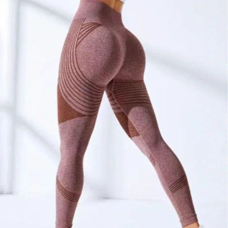 High Waist Seamless Curved Stripe Contour Fitness Leggings