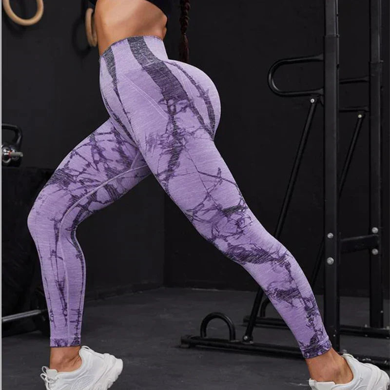 Marble Tie Dye High Waist Seamless Butt Lift Workout Leggings