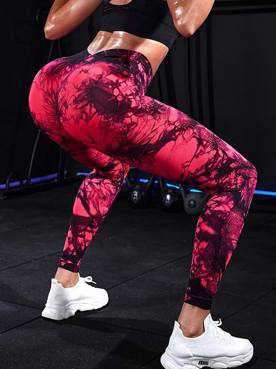 Tie Dye High Waist Seamless Ribbed Workout Leggings 2