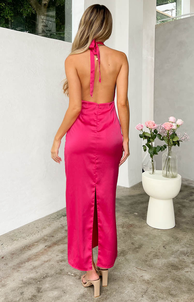 Satin Halter Neck Deep V-Neck Backless Column Maxi Dress 11