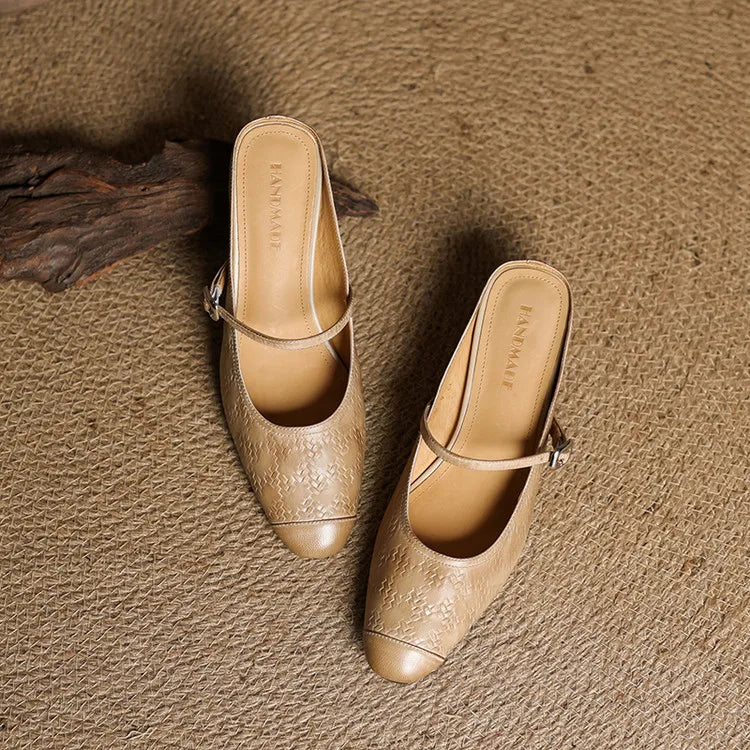 Embossed Square Toe Buckle Strap Block Heel Mary Jane Pumps