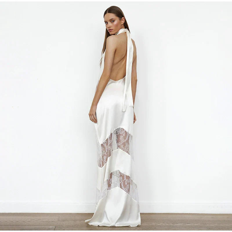 Lace See Through Sleeveless Long Dress