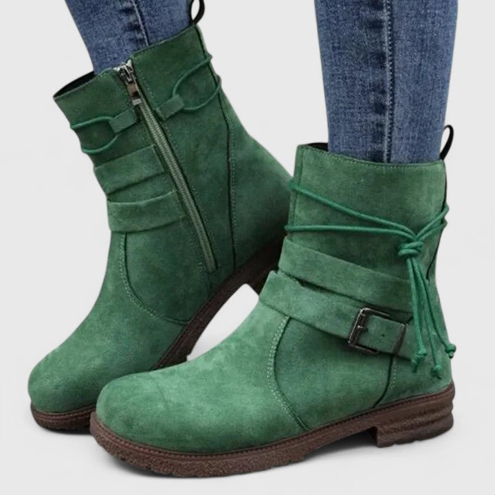 Suede Side Zip Tassel Round Toe Ankle Boots