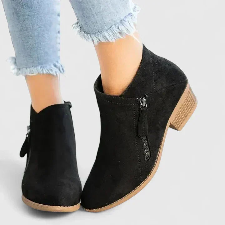 Side Zip Stacked Block Heel Ankle Boots