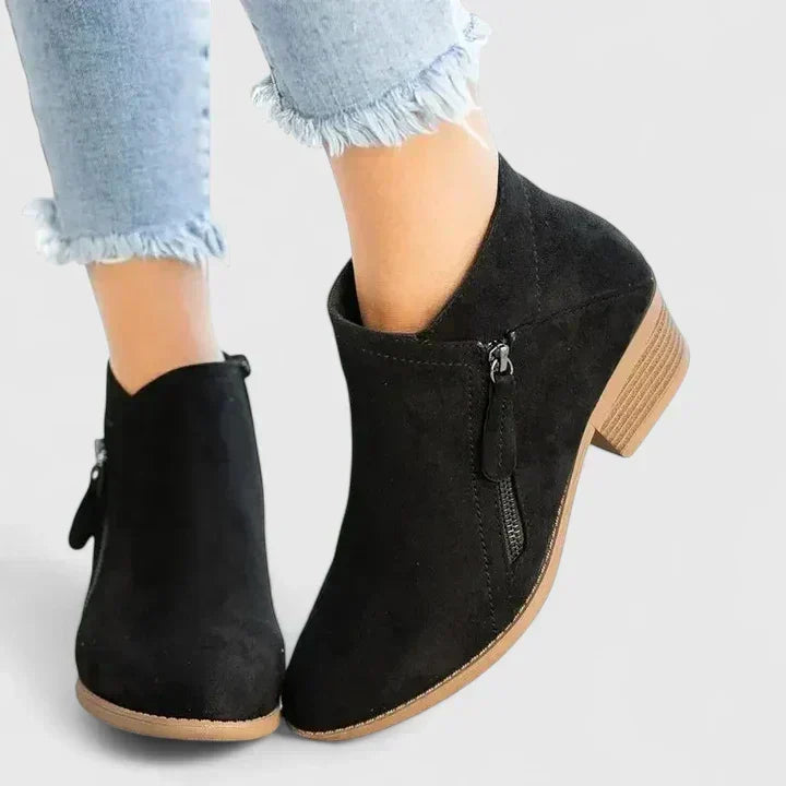 Suede Look Side Zip Block Heel Ankle Boots