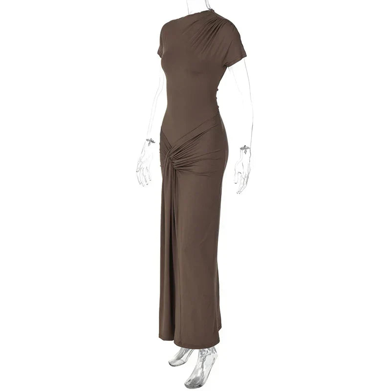 Short Sleeve Maxi Dress Curvy Silhouette & Flattering Tie - Up