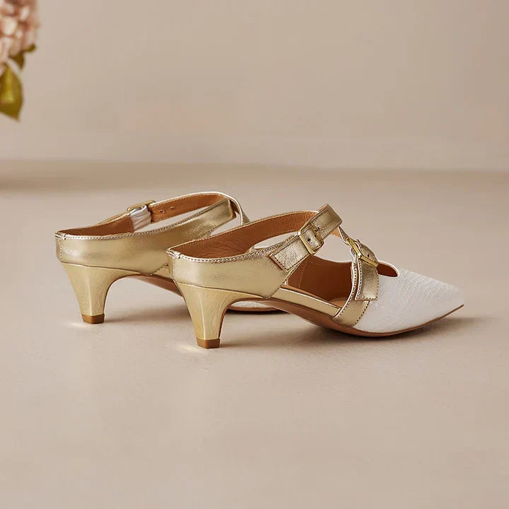 Pointed Toe Cross Ankle Strap Buckle Slingback Heels