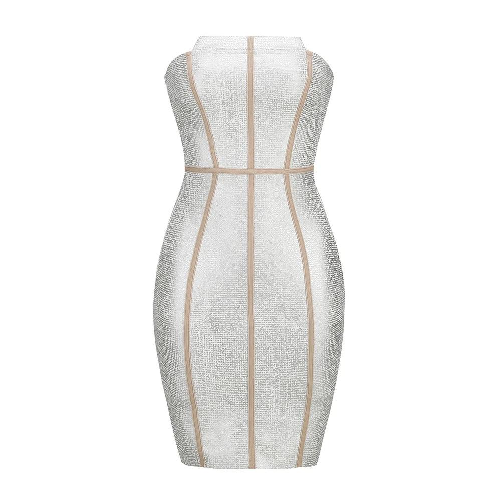 Rhinestone Strapless Corset Mesh Panel Bandage Mini Cocktail Dress