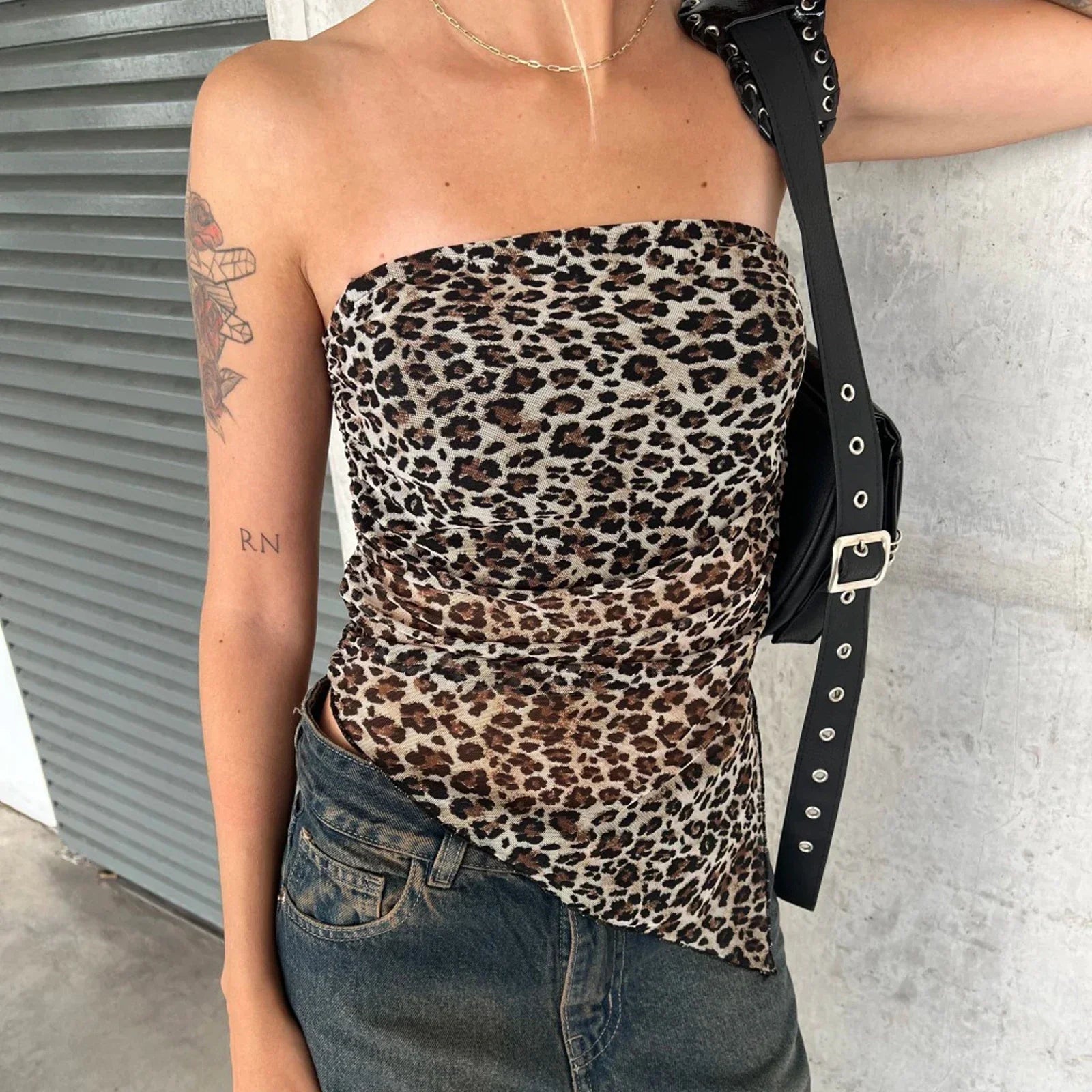 Leopard Triangle Hem Tube Strapless