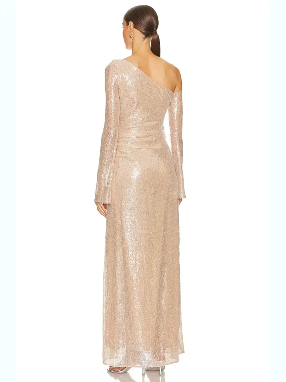 Mesh Sequin 3D Flower Long Sleeve Bodycon Maxi Dress