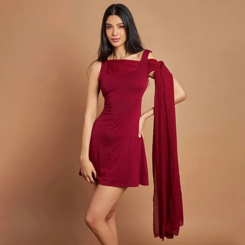 Asymmetrical Chiffon Ribbon Sleeveless Mini Dress - View 11