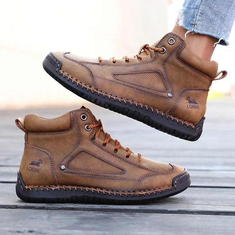 Lace Up Round Toe Stitched Ankle Boots