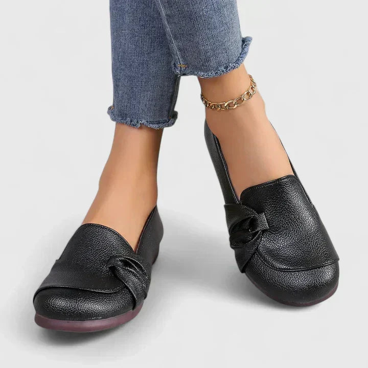 Round Toe Knot Bow Slip On Flats