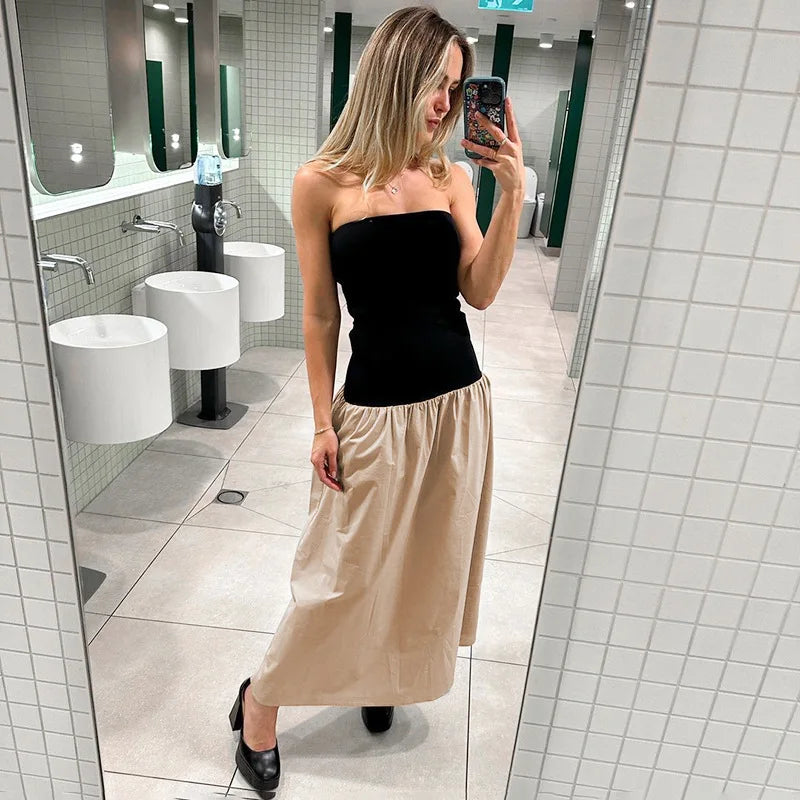 Strapless Colorblock Drop Waist Tube Maxi Dress 25