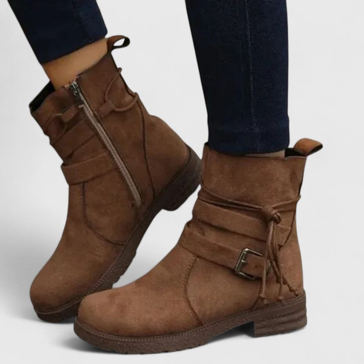 Suede Side Zip Tassel Round Toe Ankle Boots