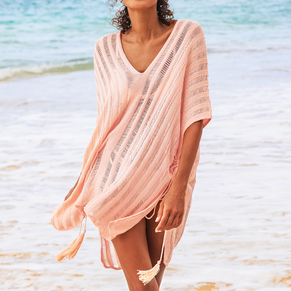 Sexy Bat Sleeve Loose Hollow Out T-shirt Dress