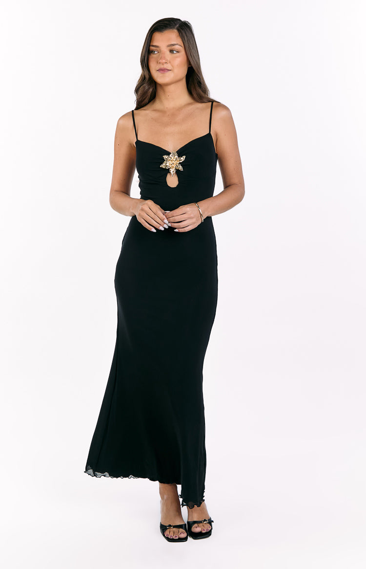 Flower Brooch Keyhole Cami Strap Bodycon Maxi Dress 2
