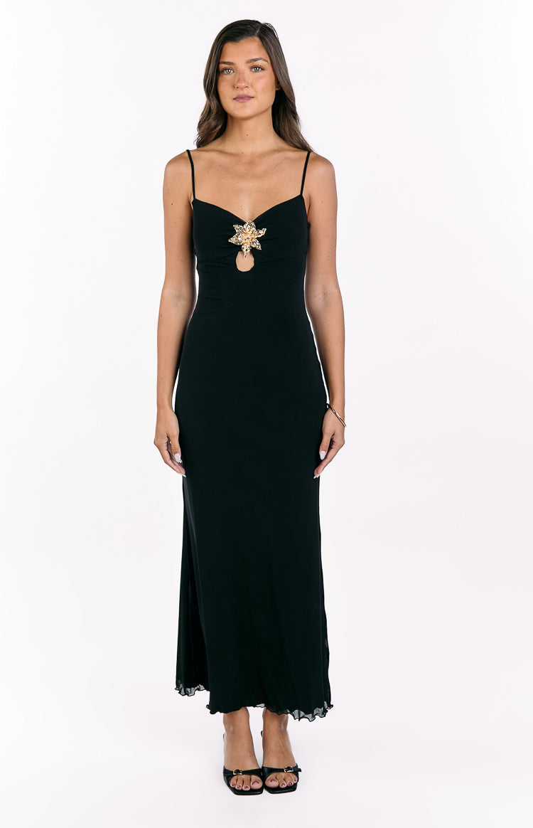 Flower Brooch Keyhole Cami Strap Bodycon Maxi Dress 3