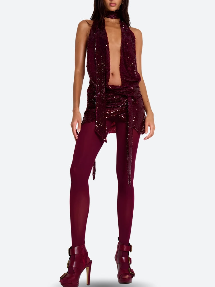 Sequin Halter Neck Backless Mini Dress