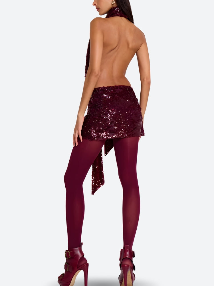 Sequin Halter Neck Backless Mini Dress