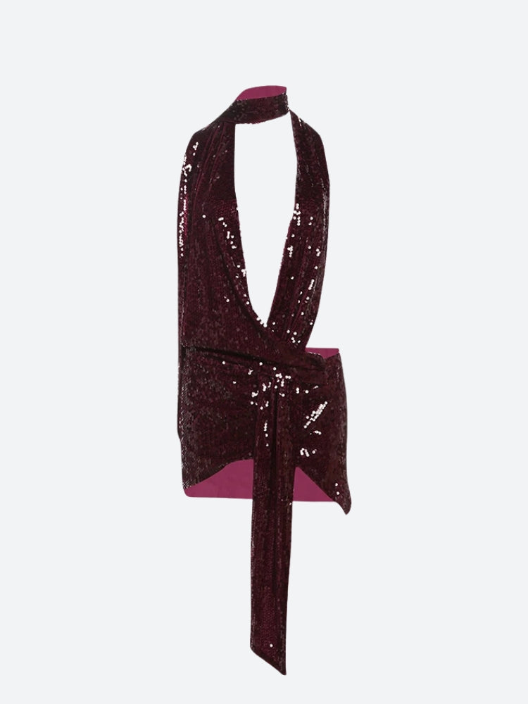 Sequin Backless Mini Dress in Maroon - View 2