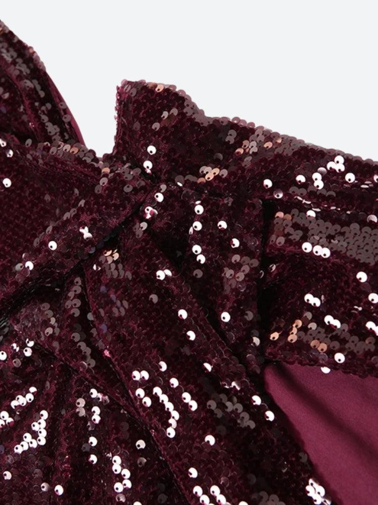Sequin Backless Mini Dress in Maroon - View 3