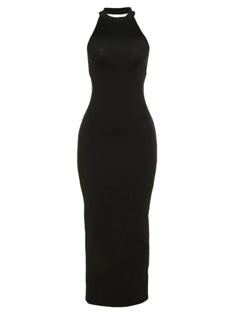 Knit Halter Neck Bodycon Maxi Dress