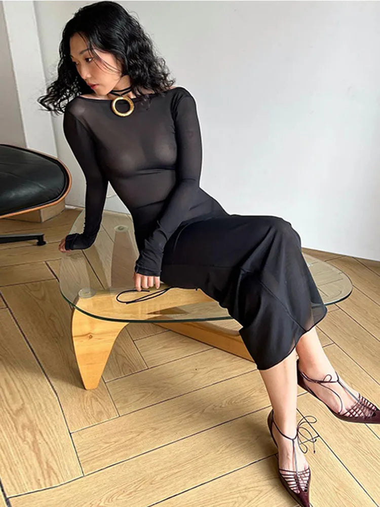 Sexy Backless Strappy Elegant Long Tulle Maxi Midi Dresses - View 3