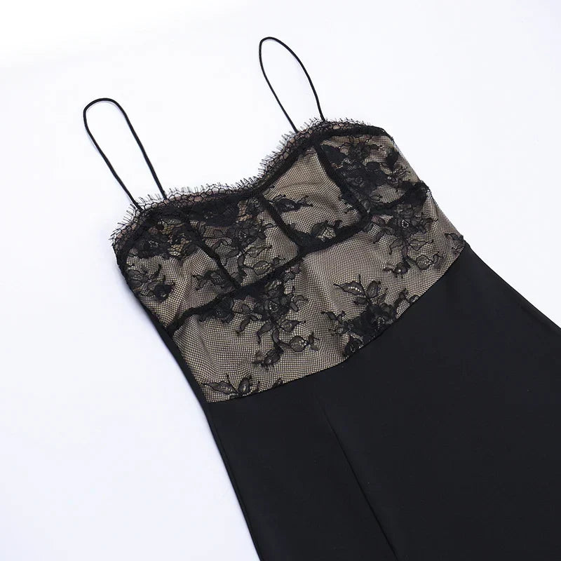 Lace Bustier Spaghetti Strap Lace Hem Midi Slip Dress 5