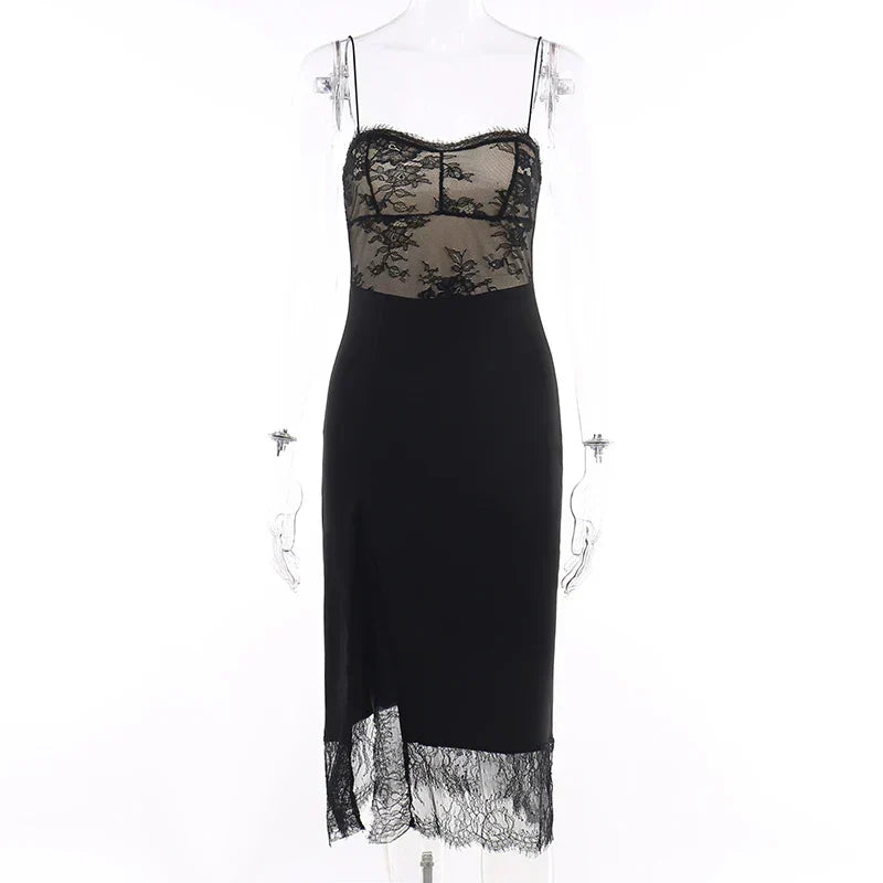 Lace Bustier Spaghetti Strap Lace Hem Midi Slip Dress 7