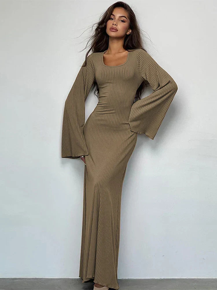 Graceful Bodycon Flare Sleeve Maxi Dress