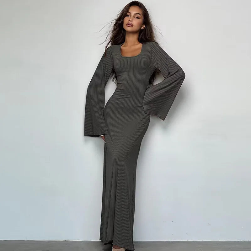 Graceful Bodycon Flare Sleeve Maxi Dress