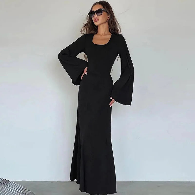 Graceful Bodycon Flare Sleeve Maxi Dress
