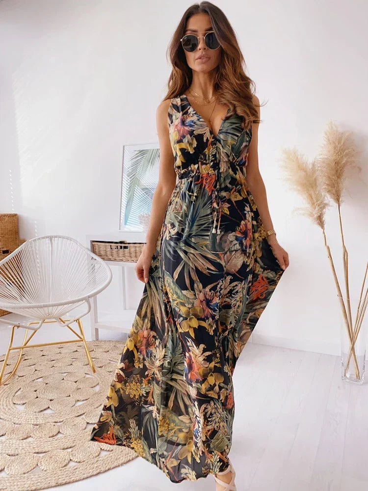 Deep V-Neck Maxi Dress