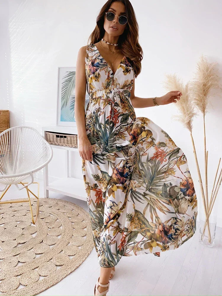 Deep V-Neck Maxi Dress