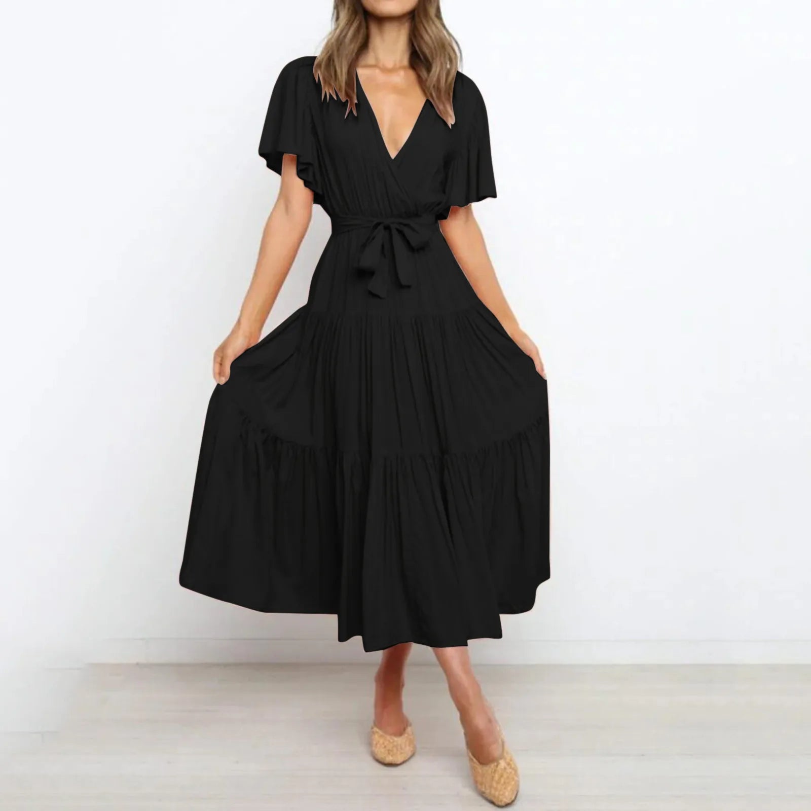 Cupaima Maxi Dress with a Deep V-neck for Women Timeless Daily Style