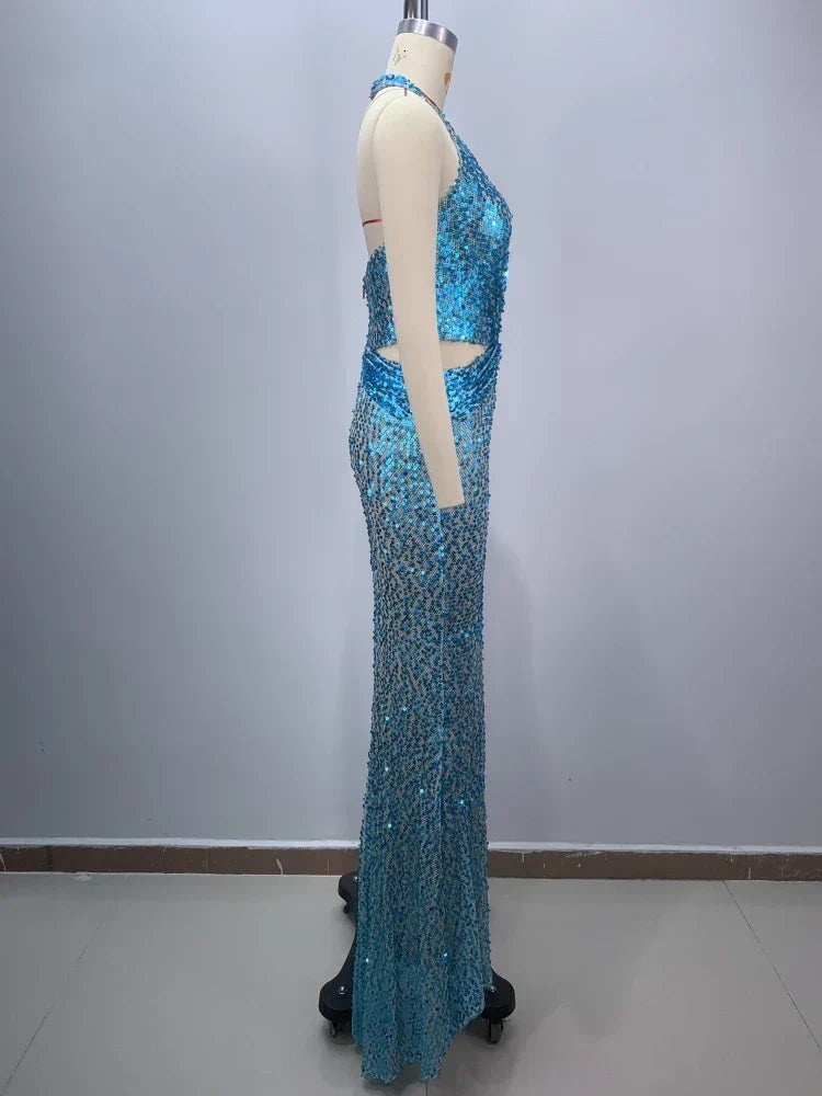 Deep V-Neck Sequin Maxi Dress