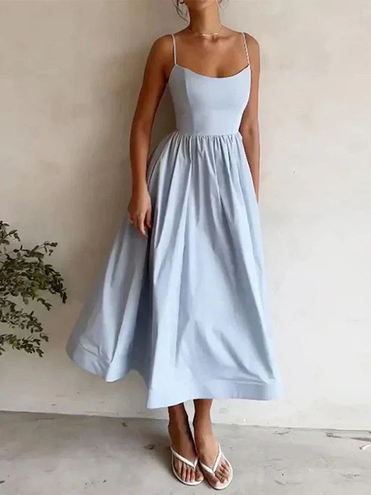 Elise | Flattering Waist-Fitted Flare Dress Blue