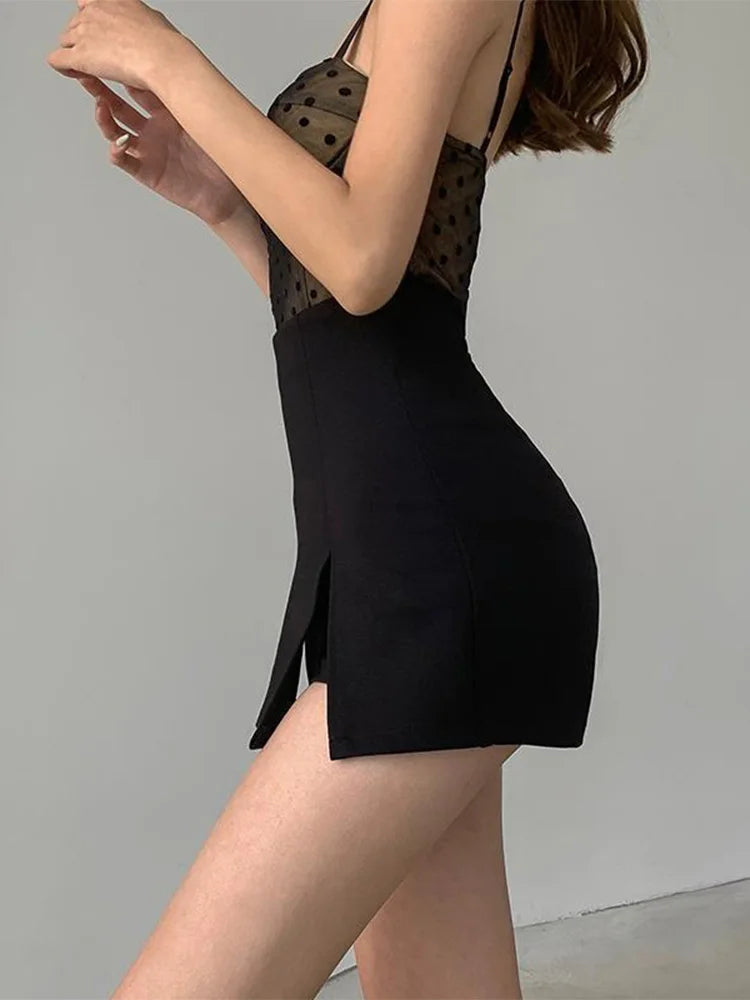 High Waist Double Front Split A-Line Mini Skort 4