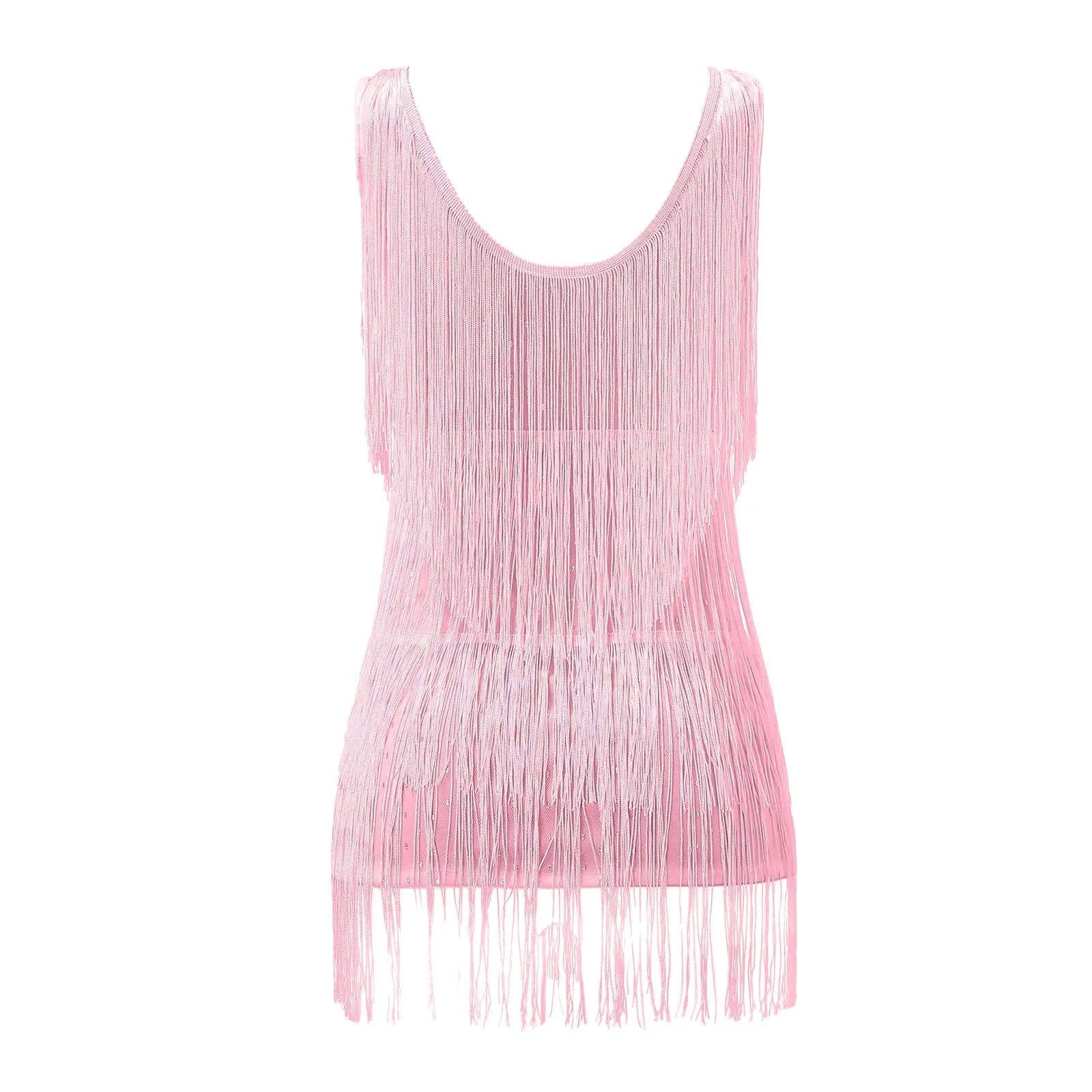 VNeck Tassel Mini Elegant Sleeveless Sequin New Ladies Summer Night Club Cami Fringe Dress