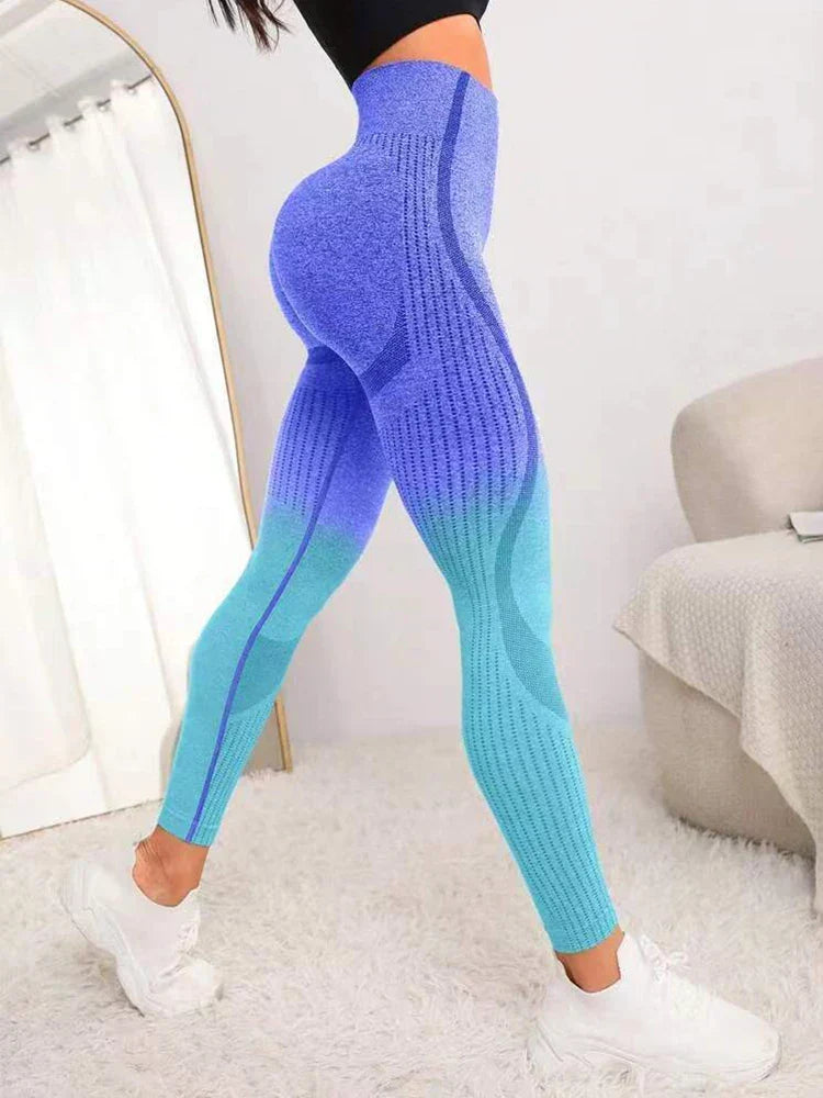 High Waist Seamless Ombre Perforated Stripe Gym Leggings 4