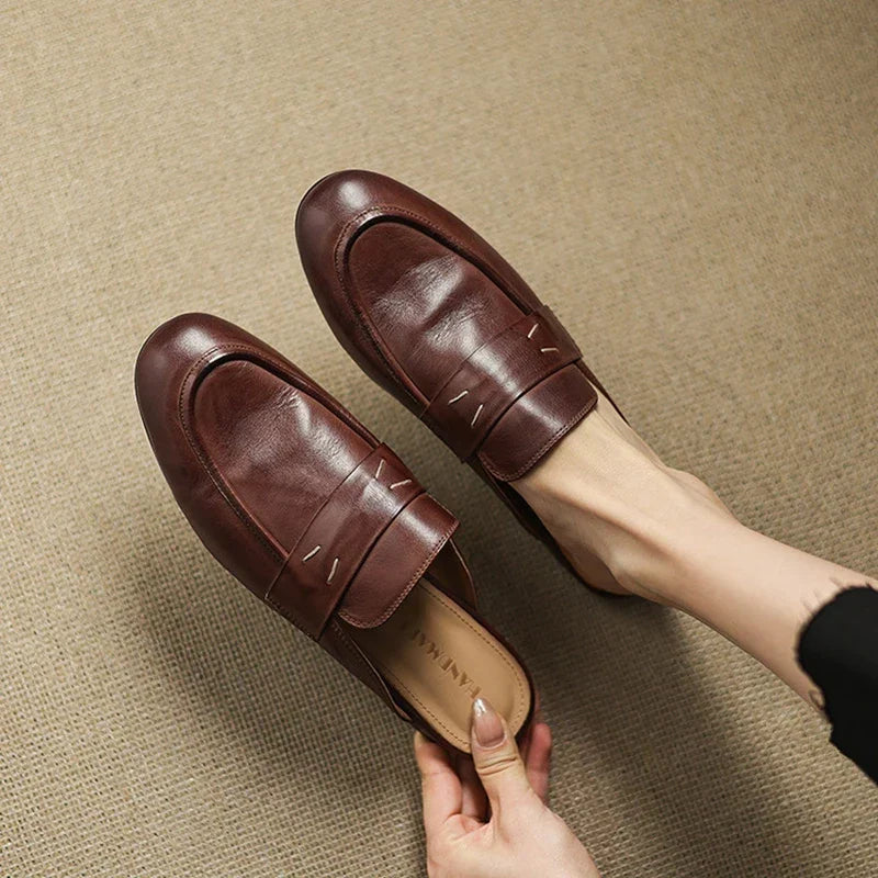 Square Toe Flat Penny Loafer Mules