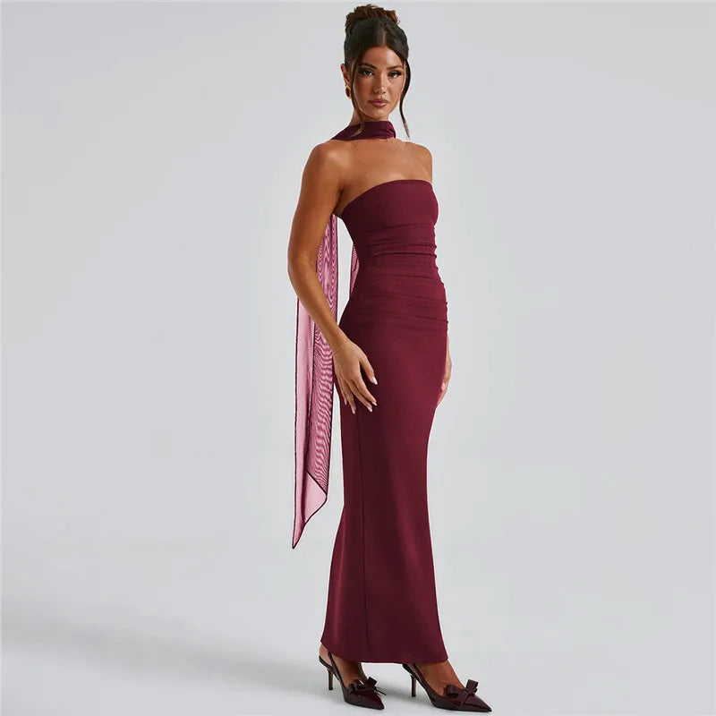 Strapless Ruched Bodycon Maxi Gown