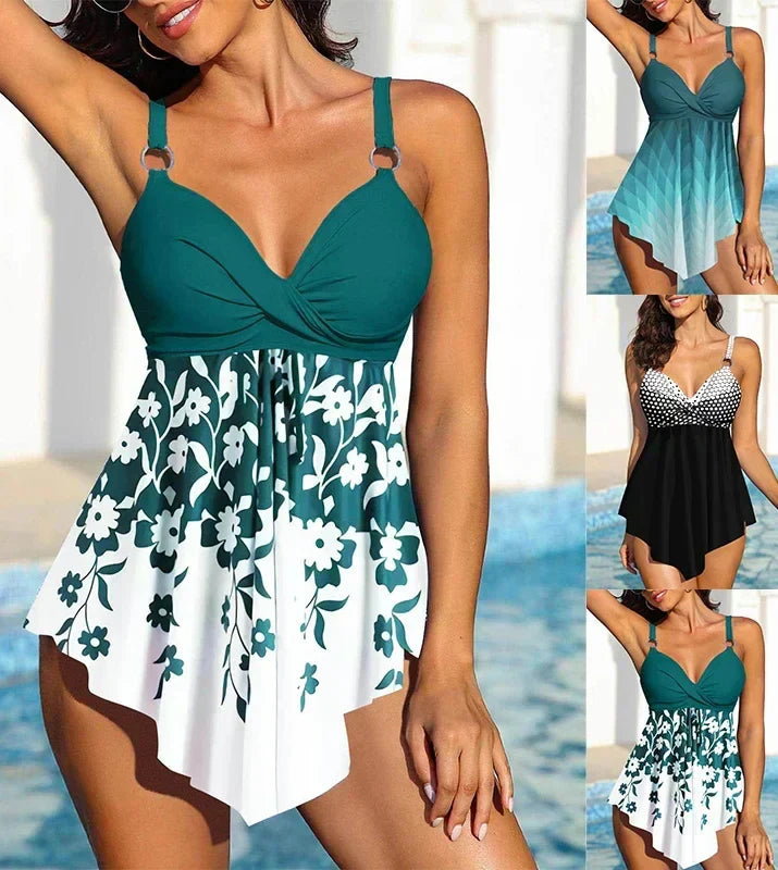 Floral Print Twist Front Adjustable Strap Swim Dress