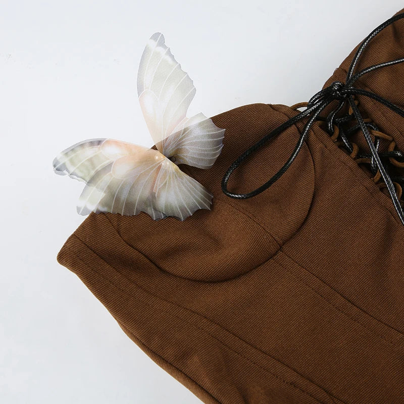Sexy Women Butterfly Detail Strapless Long Dress Aesthetic Chic Detachable Corset Top Vintage Graceful Maxi Dresses
